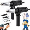 thumbnail image 1 of Professional Electric Rivet Gun Adapter Kit, Rivet Adapter for Drill with 4 Nozzles, Turn Drills Into Riveting Beast, for Cordless Drill, Sheet Metal Work Accessories DIY (2 Pcs), 1 of 10