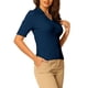 thumbnail image 4 of BLUSA DE PUNTO CHIC PARA MUJER CON CUELLO DE SOLAPA Y MANGA CORTA, AJUSTADA Y RIBETEADA, TALLA M, AZUL OSCURO, 4 of 5