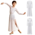 thumbnail image 3 of Aislor Boys Lyrical Outfit Long Sleeve V Neck Back Zipper Leotard with Mesh Split Pants Modern Dance Set for Recital White 8, 3 of 7