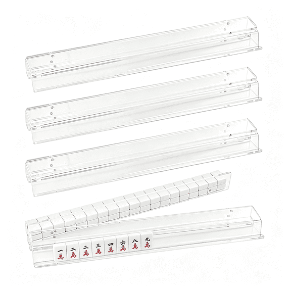 BESTSKY Acrylic Mahjong Racks with Magnetic Pushers, Set of 4 Clear 17.5-Inch Tile Rack and Pusher Combos with Silicone Non-Slip Pads, Modern American Mahjong Accessories (Clear, 17.5)