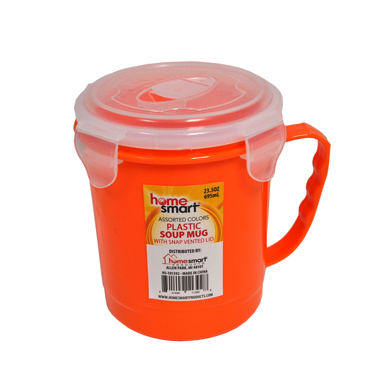 Home Smart Orange Plastic Soup Mug With Clip Lock Lid