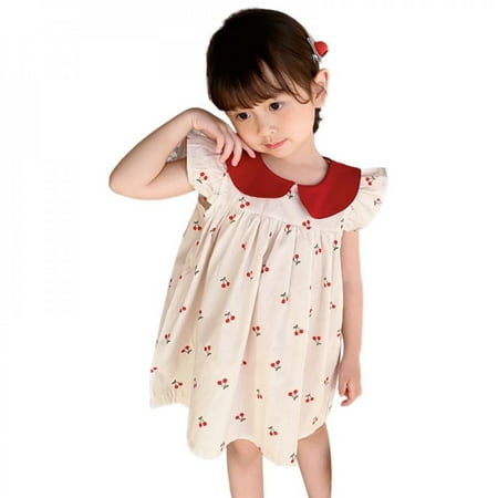 

Summer Baby Girl Dress Clothes Sleeveless Sweet Small Fresh Doll Collar Cherry Pattern Cotton Dress Princess Dresses