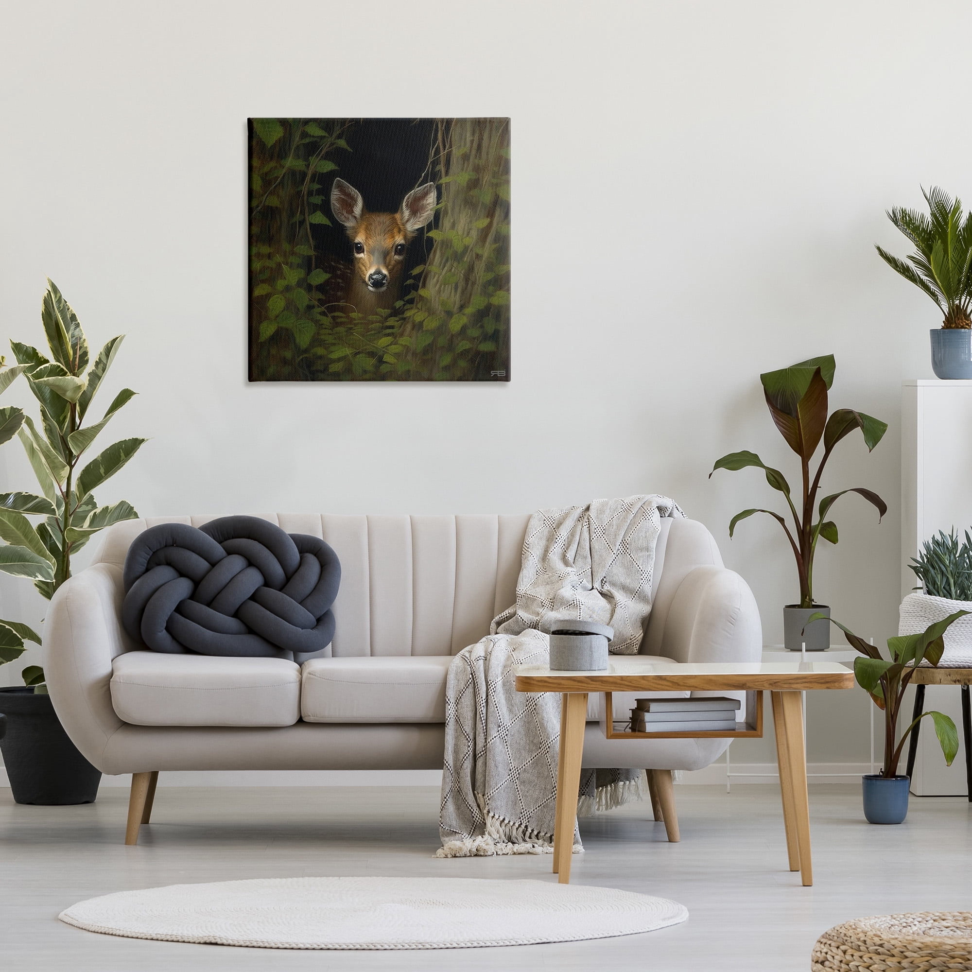 Stupell Industries Fawn Peeking from Trees Animals & Insects Painting Gallery Wrapped Canvas Art Print Wall Art, 30 x 30