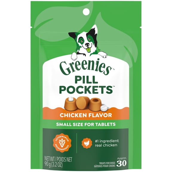 Greenies Pill Pockets for Dogs Chicken Flavor Small, Tablet Size Soft Dog Treats, 3.2 oz, (30 Pk)