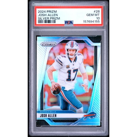 Josh Allen 2024 Panini Prizm Silver Buffalo Bills Football Card #28 Graded PSA 10 Cert #157694155