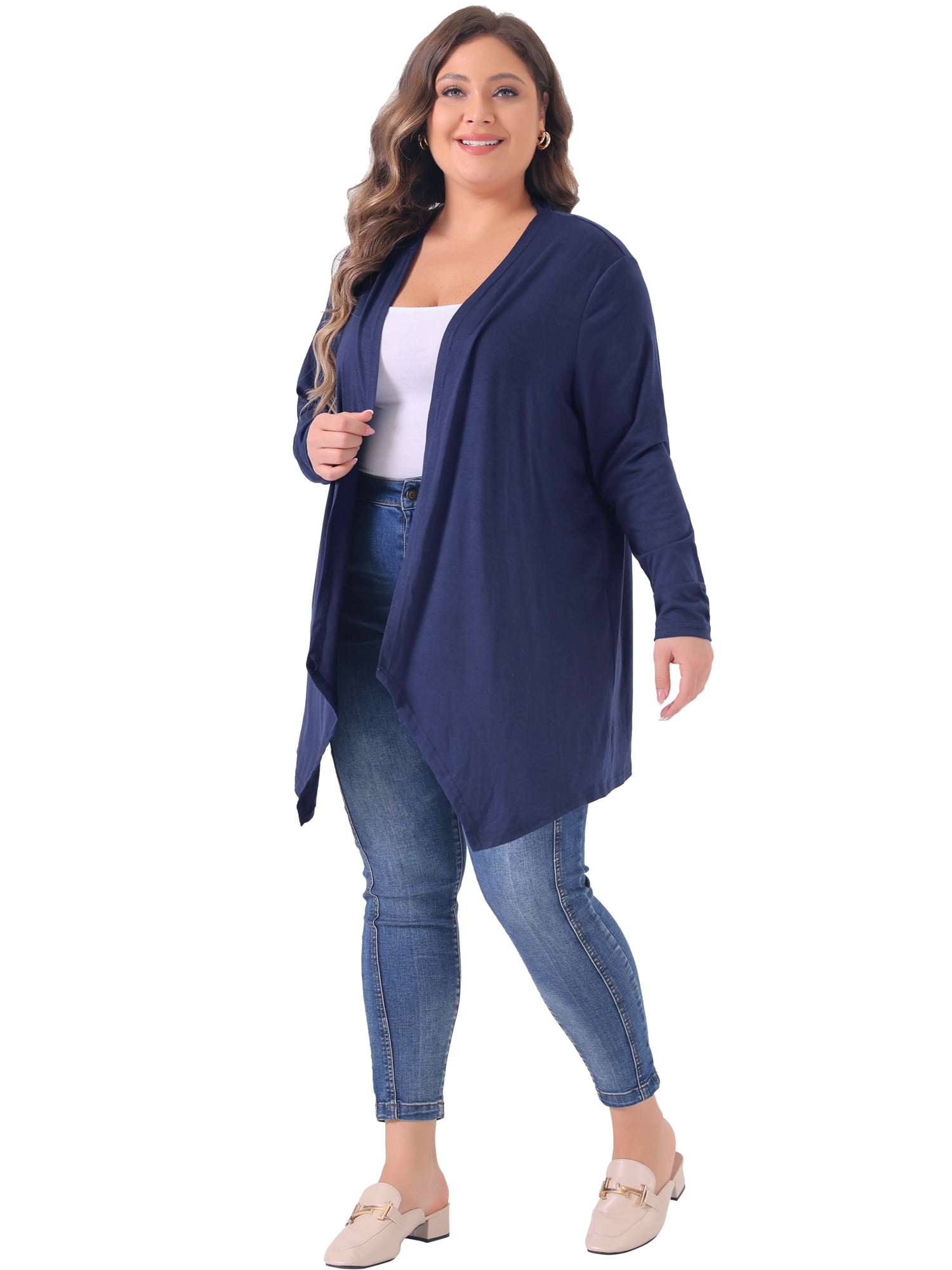 DARING DIVA Plus Size Long Sleeve Open Front Lightweight Cardigan 4X Dark Blue