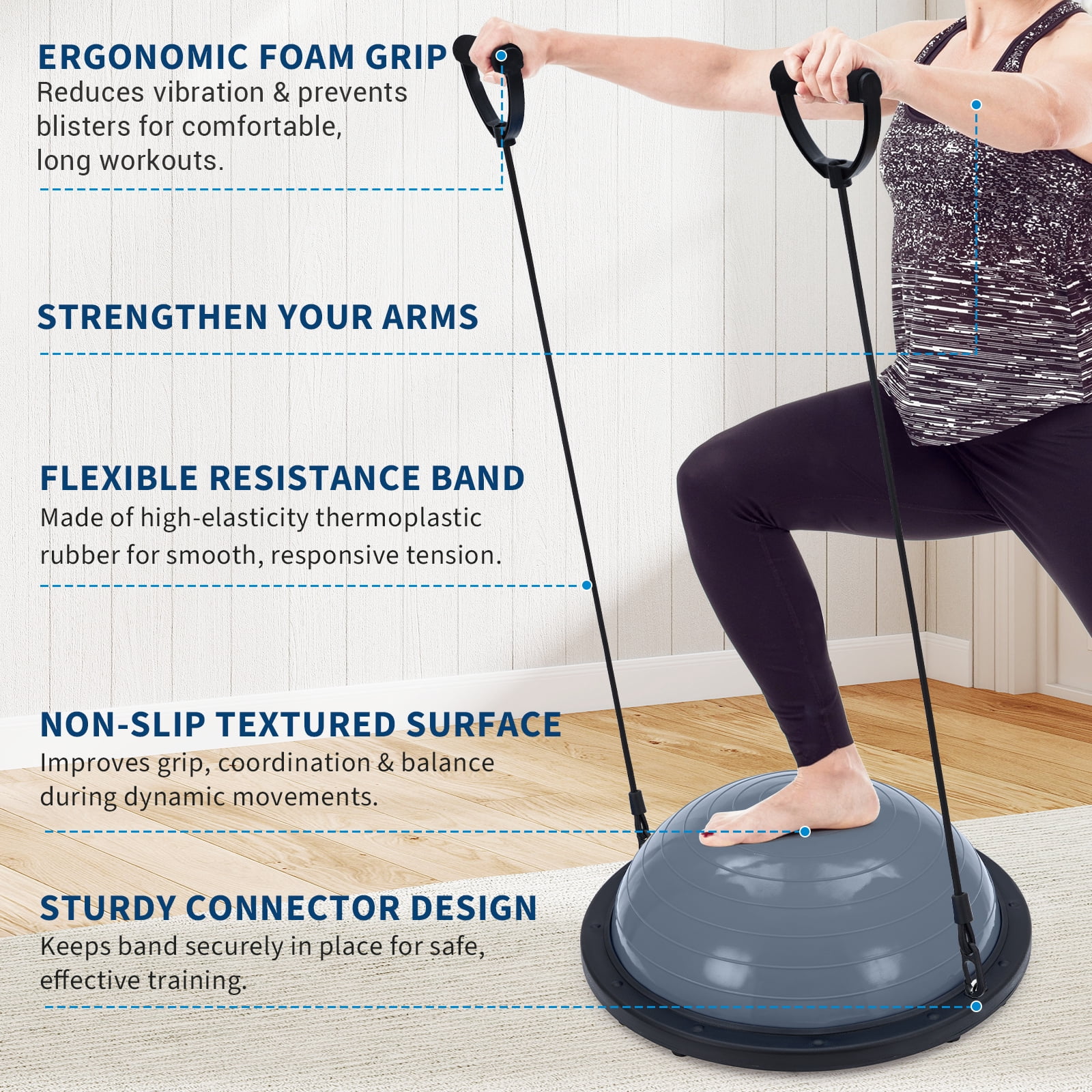 Half Balance Ball Trainer 23in - 1600lbs Anti-Slip Stability Yoga Ball with Resistance Bands, Air Pump & Pilates Ball - Inflatable Core Strength Exercise Equipment for Home Gym & Fitness