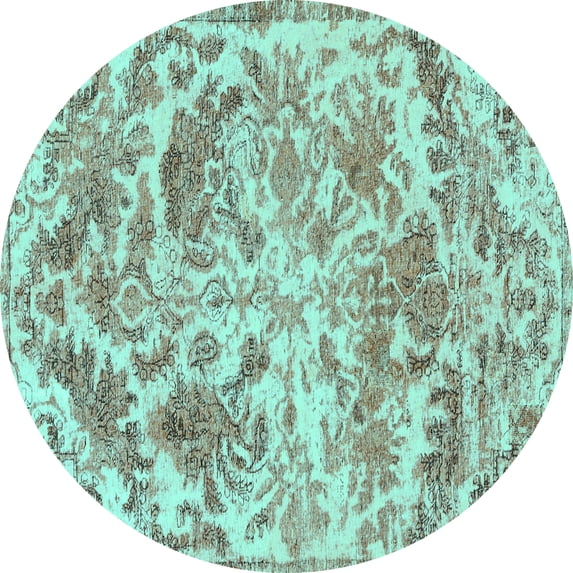 Ahgly Company Machine Washable Indoor Round Persian Turquoise Blue Bohemian Area Rugs, 3' Round