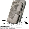 thumbnail image 2 of Étui Portefeuille pour iPhone 11 pro max, Étui de Protection en Cuir PU à Rabat avec Sangle de Poignet et Fentes pour Cartes Support de Poche Embossé Papillon Fleur pour iPhone Gris, 2 of 7