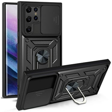 Compatible with Samsung Galaxy S22 Ultra Case with Sliding Camera Lens Cover and Ring Kickstand Heavy Duty Military Grade Protection Phone Shockproof Back Cover for Samsung S22 Ultra, Black