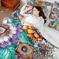 thumbnail image 3 of Erosebridal Colorful Bohemian Flowers 7 Pieces Bedding Comforter Set,Vintage Boho Exotic Style Full Bedding Set For Adults,Reversible, 3 of 7