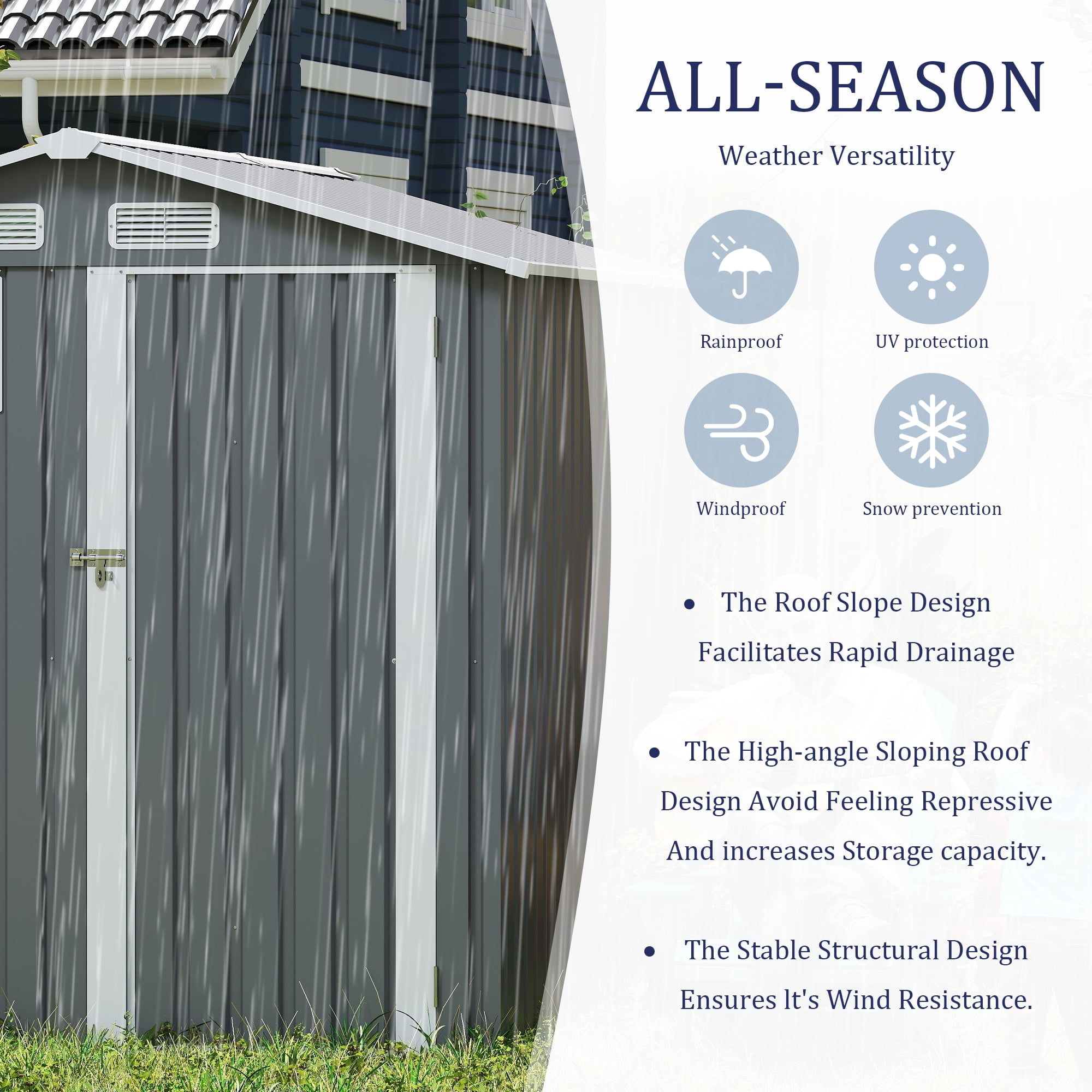 Villeston 6x8FT Outdoor Steel Storage Shed, Lockable Doors, Compact Metal Tool Shed for Garden, Backyard, Patio, Utility, and Bike Storage,dark gray