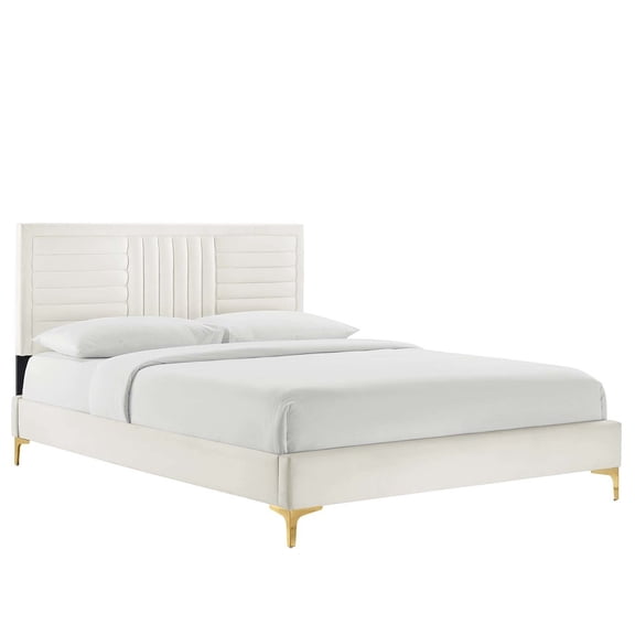 Modway Sofia Channel Tufted Velvet King Platform Bed in White