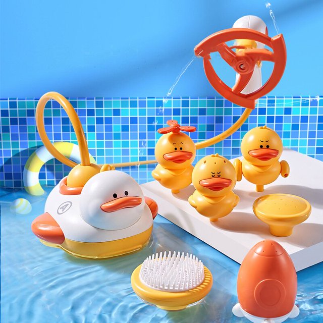 Bath Toys Yellow Duck Shower Toys Electric Rotating Water Spray Sprinkler Toys Baby Faucet Bathing Water Spray Shower Head zhangmengya LED