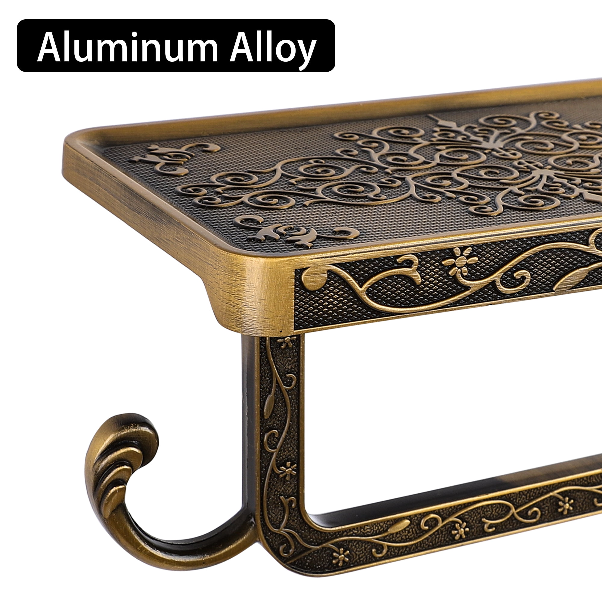 Unique Bargains Toilet Paper Holder with Phone Shelf Aluminum Alloy Holder Copper Tone