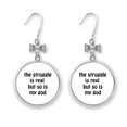 thumbnail image 1 of The Struggle Is Real Quotes Bow Earrings Drop Stud Pierced Hook, 1 of 3