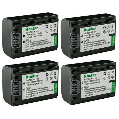 Kastar 4-Pack 3.7V 1800mAh Battery Pack Replacement for Ordro NP-180 NP180 Battery ORDRO HDR-AE8 UHD 1080P 60FPS DV Camera IR Night Vision Camera