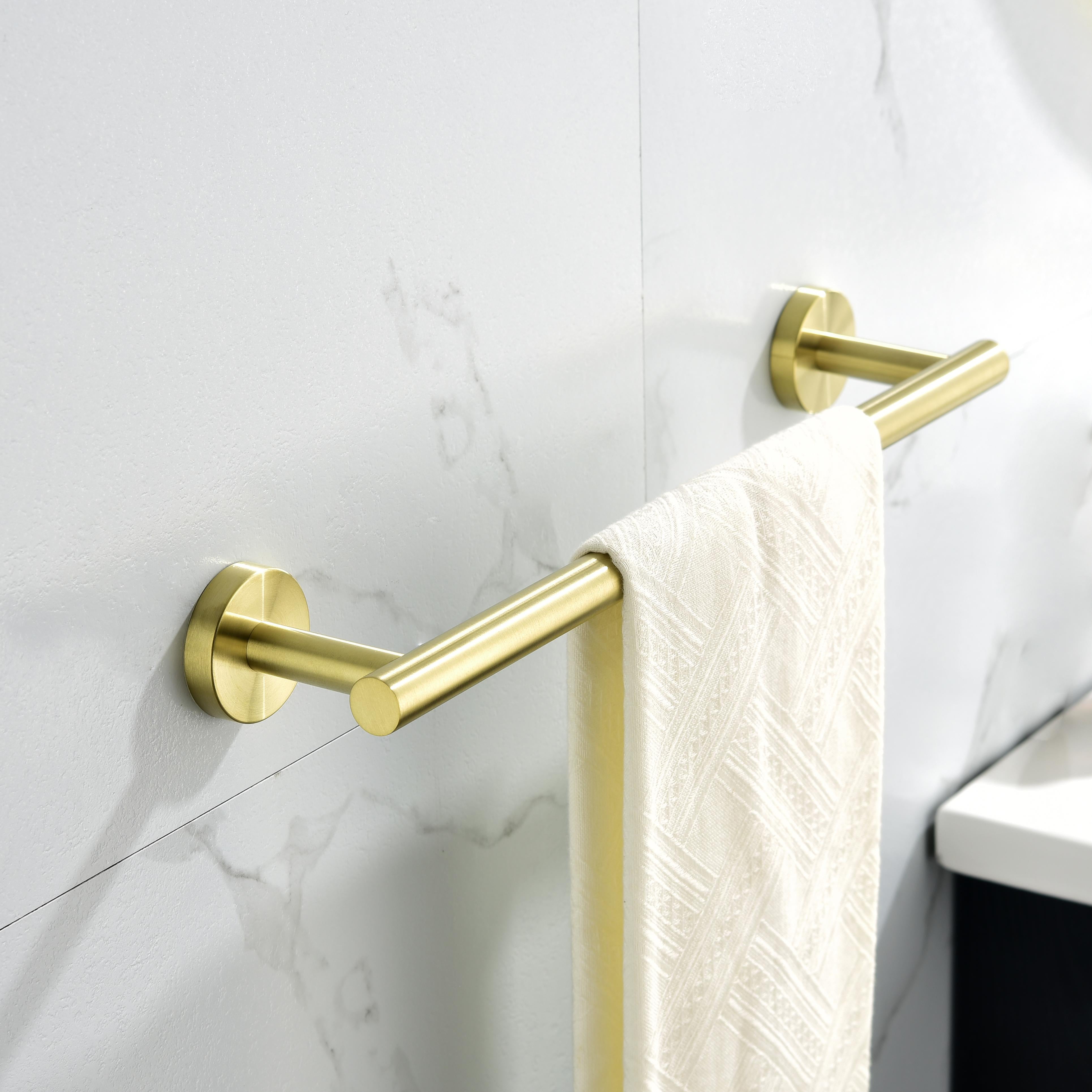 6 Pcs Bathroom Hardware Set,Stainless Steel Round Wall Mounted Includes Hand Towel Bar,Toilet Paper Holder,Robe Towel Hooks,Bathroom Accessories Kit,Gold