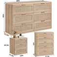 thumbnail image 4 of LEYAOYAO Boho Rattan Dresser Set of 3, 5 Drawer Dresser, 6 Drawer Chest and 3 Drawer Nightstand, Rustic Wood Bedroom Furniture, Natural Wood, 4 of 10