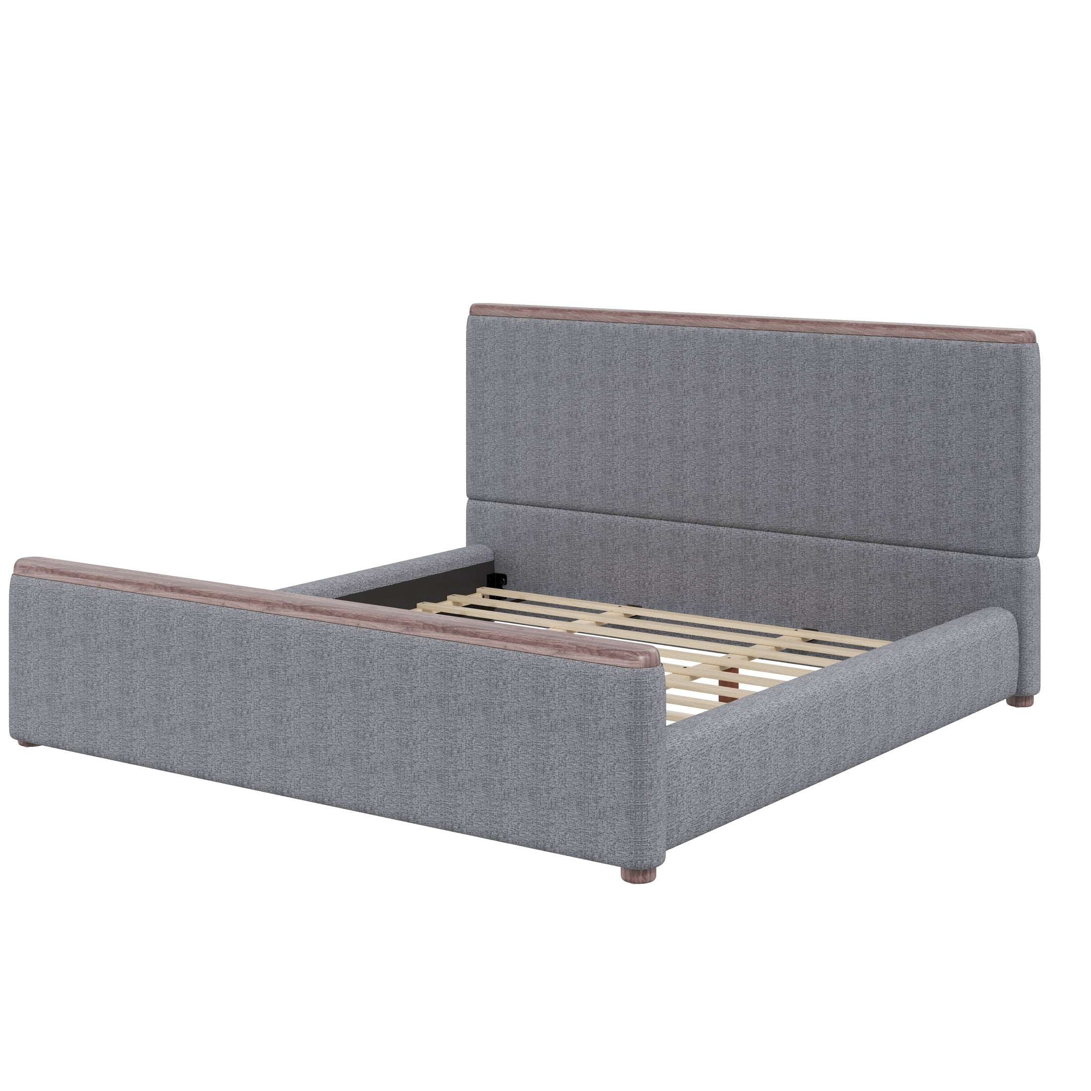Christopher Knight Home Low-Profile Upholstered Platform Bed with Padded Headboard, King, Gray