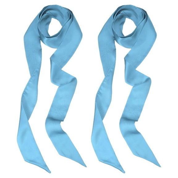 Uxcell Stylish Ribbon Scarf Solid Color Skinny Scarf Pure Long Neckerchief Silk Satin Sash Belts Hair Light Blue 2 Pack