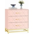 thumbnail image 3 of 3 Drawer Dresser for Bedroom, Modern Wood Dressers Chest of Drawers with Storage, Wide Drawers Tall Nightstand Metal Handles, Wood Dressers, Pink, 3 of 8