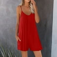 thumbnail image 2 of Caywon Womens Fashion Summer Solids Pocket Detail Casual Sleeveless Strappy Jumpsuit One Piece Romper Comfortable Lightweight Fabric Loose Fit Red L, 2 of 5