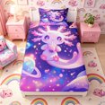 thumbnail image 4 of Meiyoeat Cosmic Kawaii Axolotl Twin Sheets 3pcs, Whimsical Galaxy Planet Pattern Bedding, Purple Pink, 4 of 6