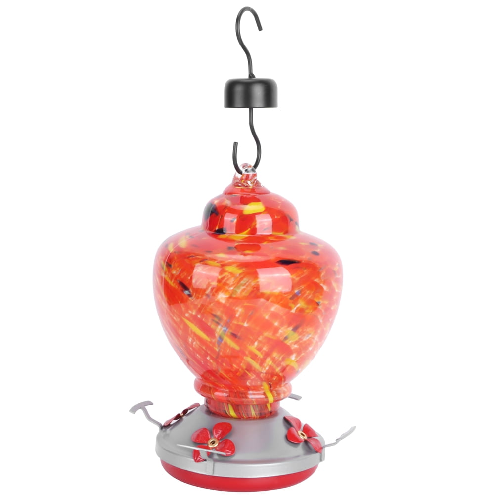 Rupoun Hand-Painted Stained Glass Bird Feeder for Hummingbirds Outdoor Garden Decoration 6.5 x 8.9 Inches / 16.5 x 22.5 cm Type A