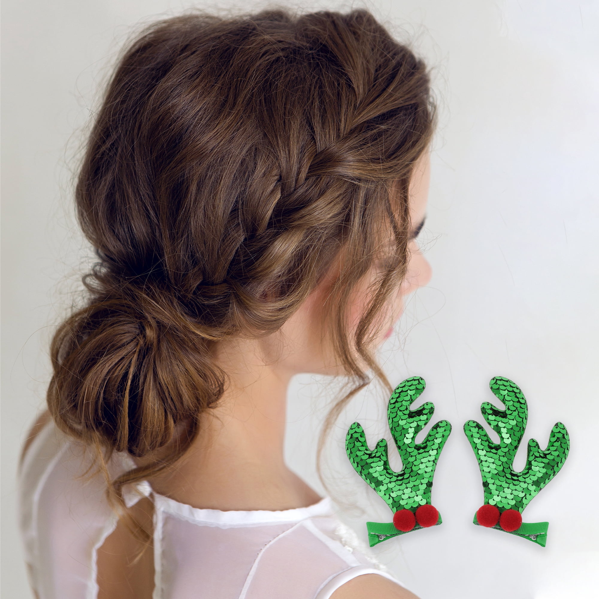 NOMADIC NOOK Christmas Hair Clips 8 Pcs Red Green Deer Antlers Christmas Tree