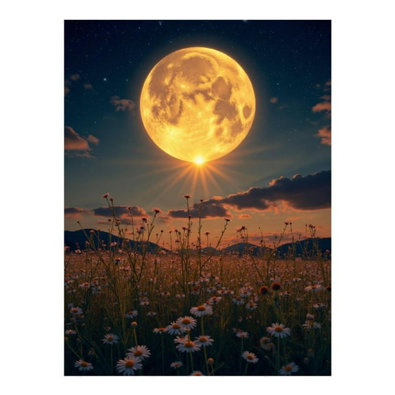 Diamond Art Kit for Adults, Moonlit Meadow Night Sky Daisies Diamond Painting for Adults Beginners, DIY Diamond Art Painting Kits, 5D Diamond Painting Crafts for Home Decor 12x16 Frameless