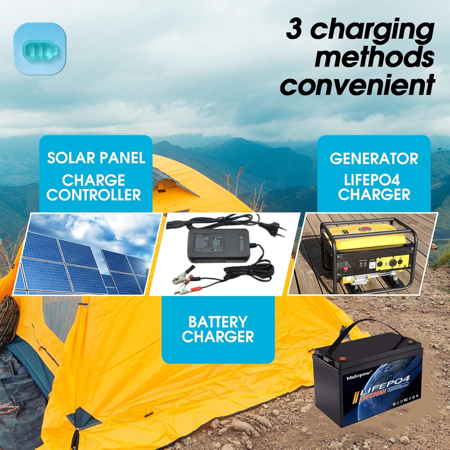 12V 100Ah LiFePO4 Lithium Battery, Bluetooth Lithium Battery,Up to 20000 Cycles, 100A BMS, Max.1280Wh Energy with 10 Years Lifetime Low Temp Cut off, Perfect for Trolling Motor,RV, Solar