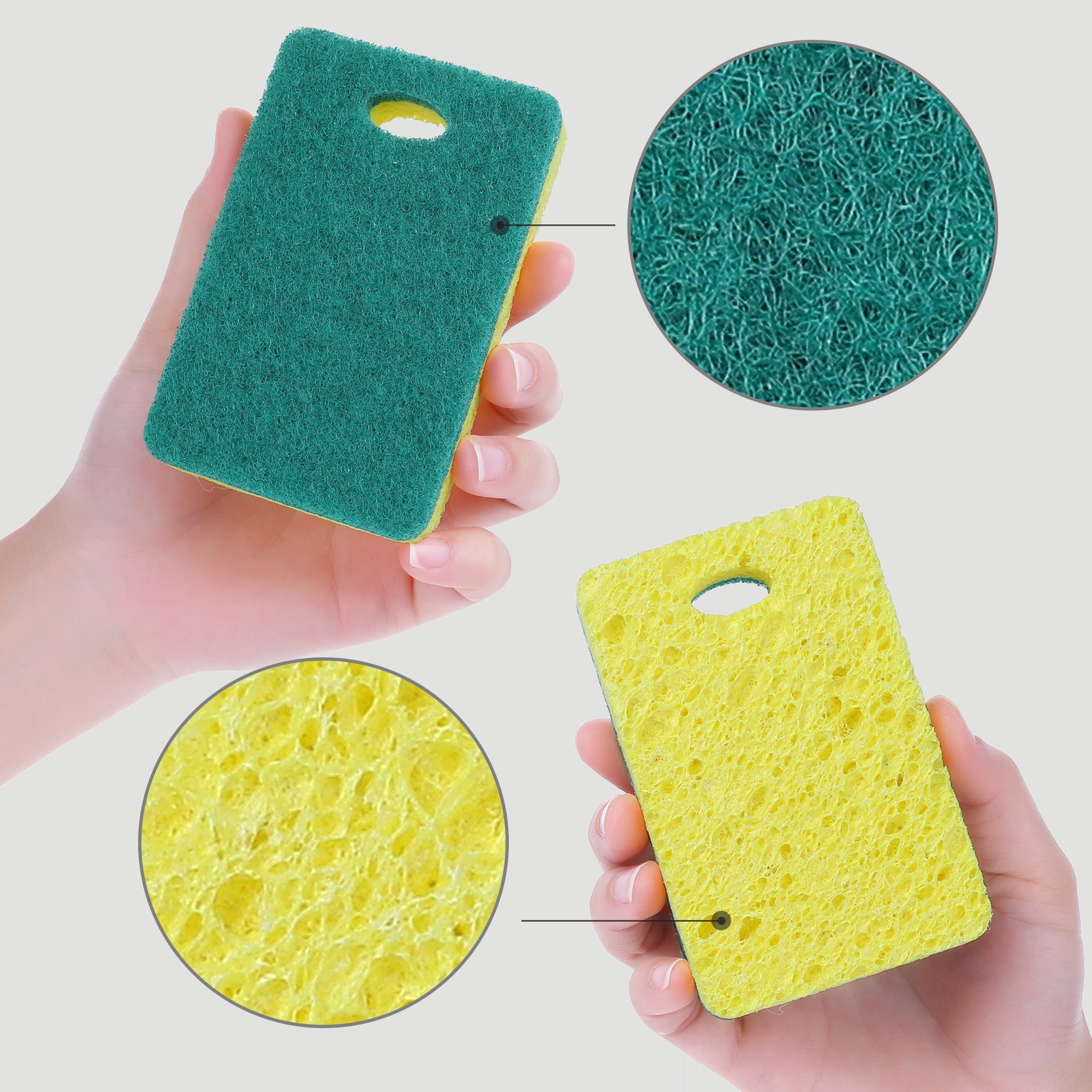 Unique Bargains 6 Pack Scrub Sponge Bulk Sponges Dual-Sided Cleaning Sponges Green Yellow