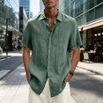 thumbnail image 2 of Yifymode Mens Short Sleeve Shirts Button Down Casual Summer Beach Vacation Lightweight Textured Pocket Dress Shirt Tops,Green L, 2 of 8