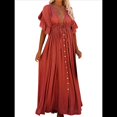 thumbnail image 1 of Vestido Informal de Verano para Mujer, Maxivestido con Volantes y Botones, Estilo Bohemio, Túnica Larga. Naranja Rojo Talla Única, 1 of 8