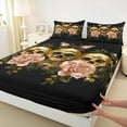 thumbnail image 3 of Manfei Black Gold Skeleton Teens Twin Sheet Sets, Vintage Countryside Floral Twin Fitted Sheet, Hippie Butterfly Flat Sheet, Breathable Home Decor, 3 Pieces, 3 of 7