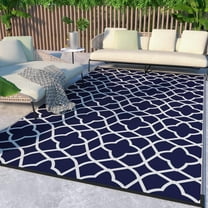 DEORAB 6'x9' Outdoor Rugs Reversible Plastic Straw Patio Outside Carpet Clearance Camping RV Mat,Blue & White