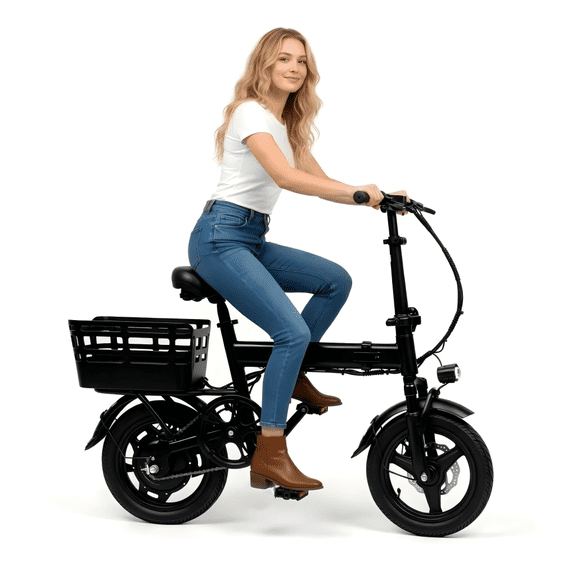 Foldable Commuter Electric Bike with Basket for Adults,14" Tires, 500W,36V 12Ah Battery, 19.9 MPH, 35 Miles Range, Suitable for Commuting, Shopping, or Trip