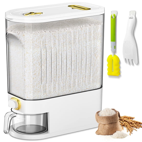 Dispensador de arroz Lenwi, 10 kg, grande, para almacenar alimentos secos, color blanco
