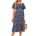 thumbnail image 1 of Vestidos Florales de para Mujer, Estilo Bohemio, Informal, de Verano, con Mangas Abullonadas, Estilo Occidental, MY112 Azul Marino L, 1 of 7