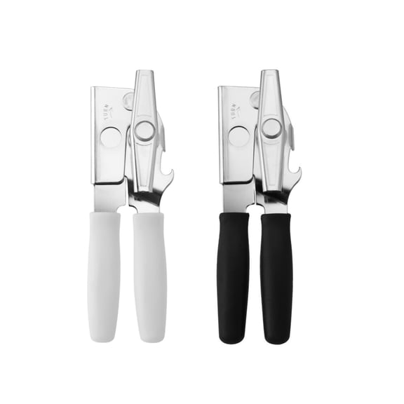 Swing-A-Way 8.6" Portable Can Opener with Sharp Blade, Manual Handheld, 2-in-1 Can & Bottle Opener, Made of Steel, Easy Turn Knob, Kitchen Essential for Cans, Bottles & Jars - 2-Pack (White & Black)