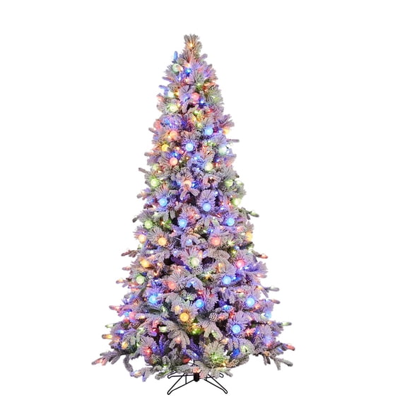 GE 7.5-ft Pre-lit Pre-Lit LED Flocked Candlewood Pine Artificial Christmas Tree