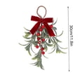 thumbnail image 3 of JJV Mistletoe Christmas Decor, Artificial Mistletoe Hanging Ornament with Velvet Bow and Red Berries for Doorway, Glitter Leaf Hanging Holiday Decoration, 3 of 7
