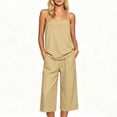 thumbnail image 2 of VBVC Women's 2 Piece Cropped Loungewear Set,Adjustable Strap Cami Top and Capri Pants for Women,Ladies Casual Summer Home Vacation Outfit with Pockets,Khaki,S-2XL, 2 of 9