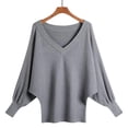 thumbnail image 2 of Batwing Sweater Deep V Neck Loose Fitting Oversized Pullover Top, 2 of 4