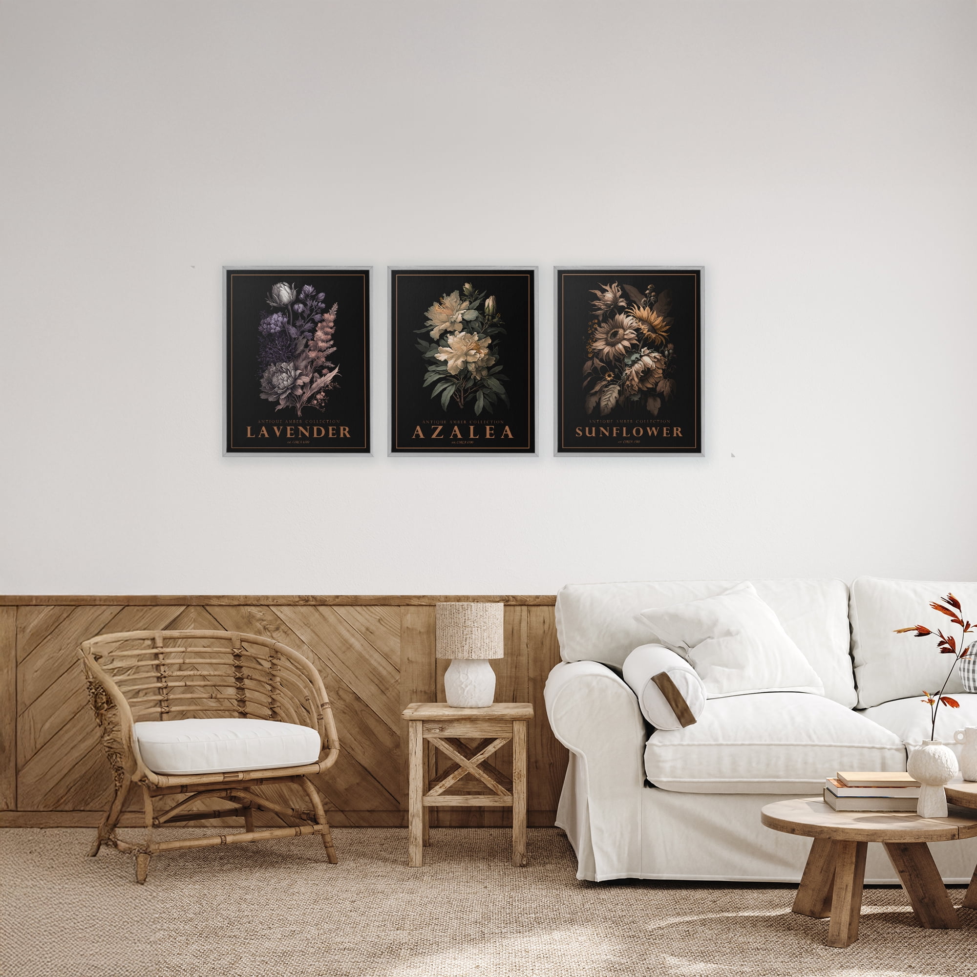 Stupell Industries Antique Botanical Herb Bushels 3 Piece Gray Framed Giclee Art Set, design by Christopher Giampietro