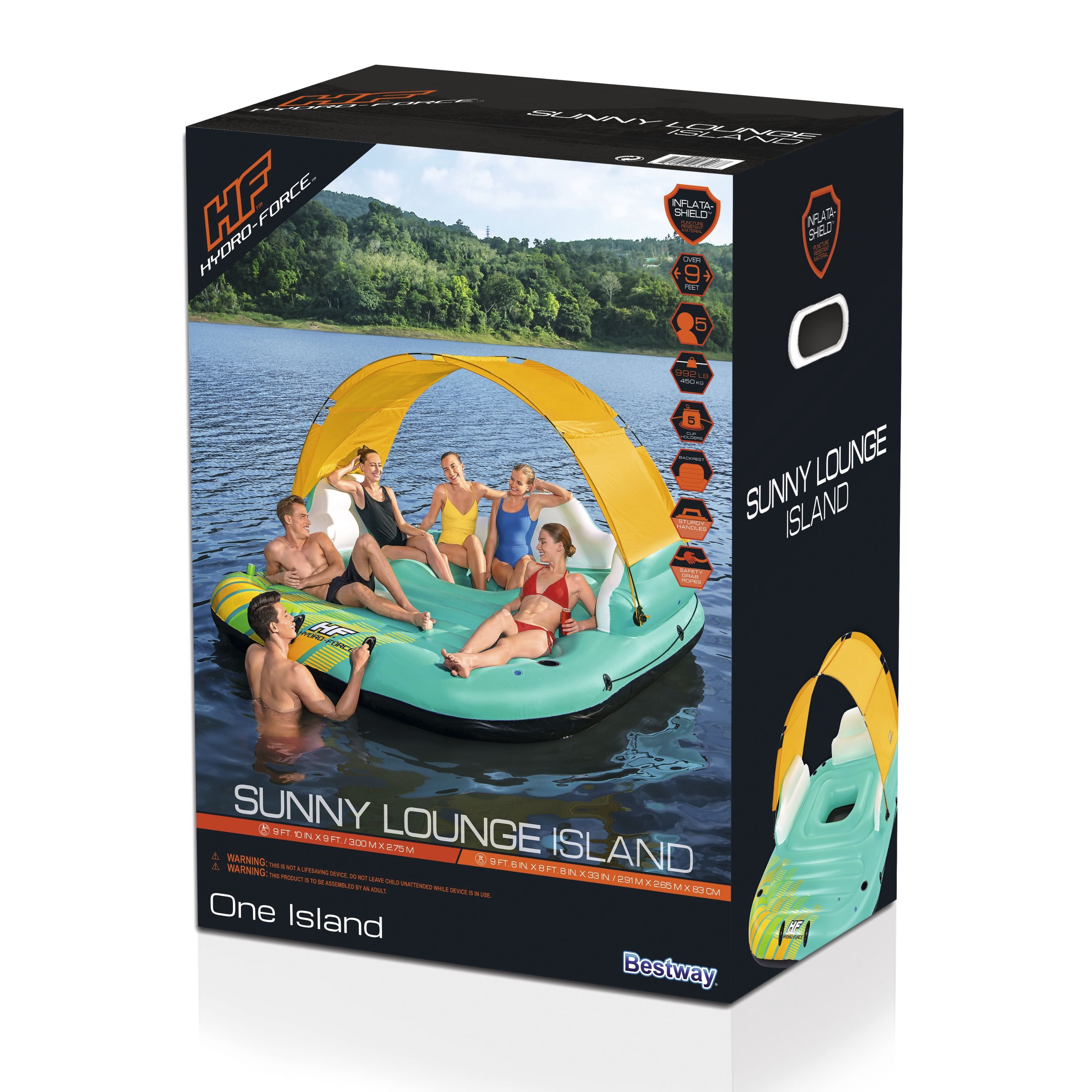 Bestway - Hydro-Force 9’6” Sunny Lounge 5-Person Inflatable Island Blue Adult