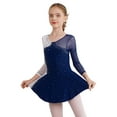 thumbnail image 3 of YEAHDOR Girls Rhinestones Mesh Figure Ice Skating Dress Long Sleeve Skirted Leotard Performance Costume Navy Blue 10, 3 of 7