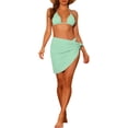 thumbnail image 2 of Women's 3 Piece Halter Bikini Sets Hollow Out Mesh Swimsuits with Sarong Cover Ups Beach Skirt Bathing Suit X-Large Mint Green, 2 of 5