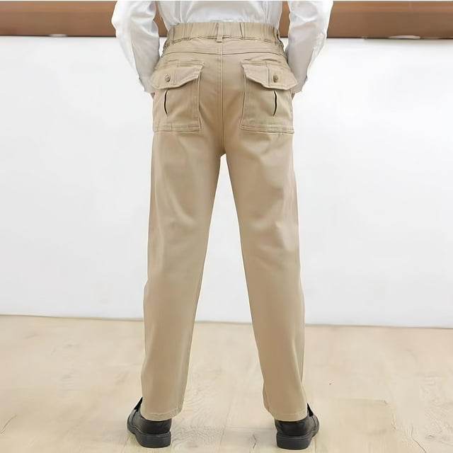 LIJCC Pantalon de Rentrée pour Garçons à Taille Élastique, Jambe Droite, Pantalon Jogger en Sergé à Enfiler avec Poches, Printemps, Ample, Léger, Pantalon Décontracté